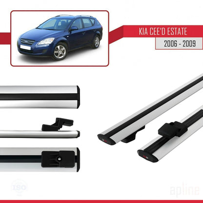 Compatible avec Kia Ceed (ED) Break Pre-Facelift 2006-2009 BASIC Model Barres de Toit Railing Porte-Bagages de Voiture Gris Aluminium 2 Barres