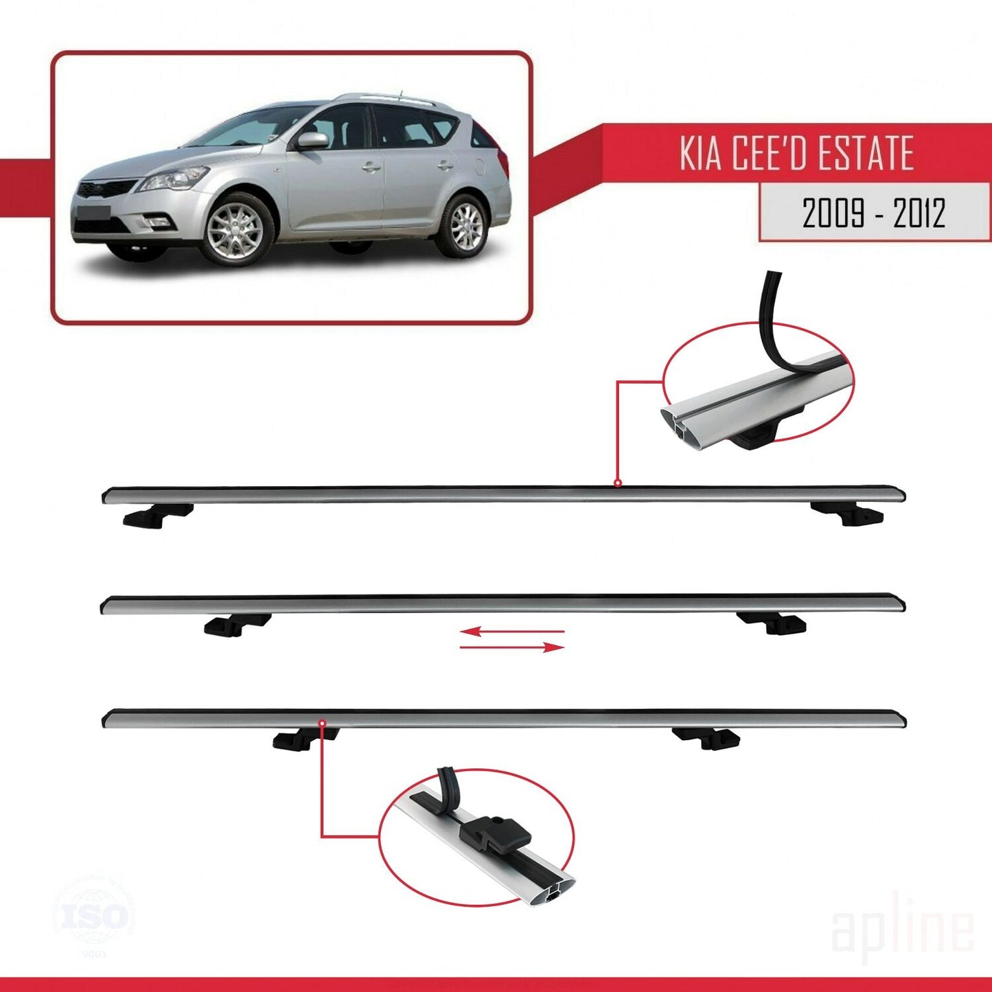 Compatible avec Kia Ceed (ED) Break Post-Facelift 2009-2012 BASIC Model Barres de Toit Railing Porte-Bagages de Voiture Gris Aluminium 2 Barres