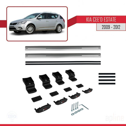 Compatible avec Kia Ceed (ED) Break Post-Facelift 2009-2012 BASIC Model Barres de Toit Railing Porte-Bagages de Voiture Gris Aluminium 2 Barres