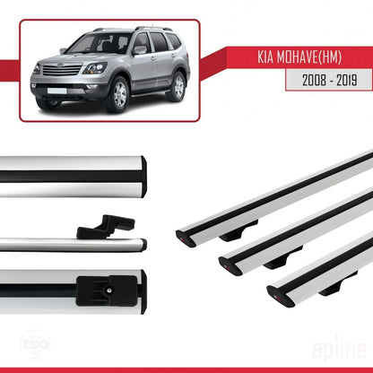 Compatible with Kia Mohave (HM) 2008-2019 BASIC Model Car Roof Rack Cross Bar Grey Aluminium 3 Bars