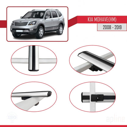 Compatible with Kia Mohave (HM) 2008-2019 BASIC Model Car Roof Rack Cross Bar Grey Aluminium 3 Bars