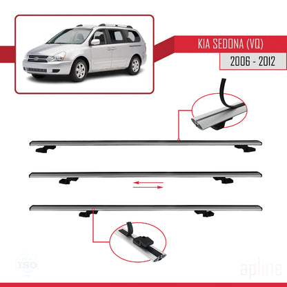 Compatible avec Kia Sedona 2 (VQ) 2006-2012 BASIC Model Barres de Toit Railing Porte-Bagages de Voiture Gris Aluminium 2 Barres