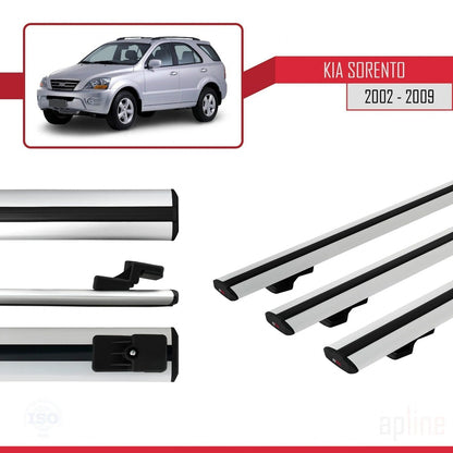 Compatible avec Kia Sorento (BL) 2002-2009 BASIC Model Barres de Toit Railing Porte-Bagages de Voiture Gris Aluminium 3 Barres