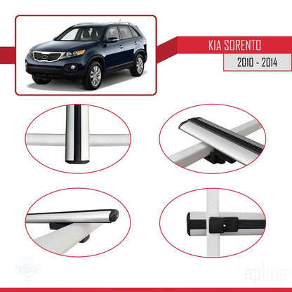 Compatible with Kia Sorento 2 (XM) 2010-2014 BASIC Model Car Roof Rack Cross Bar Grey Aluminium 2 Bars