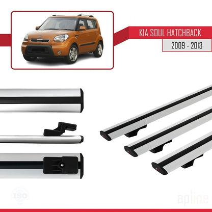 Compatible avec Kia Soul (AM) HB 2009-2013 BASIC Model Barres de Toit Railing Porte-Bagages de Voiture Gris Aluminium 3 Barres