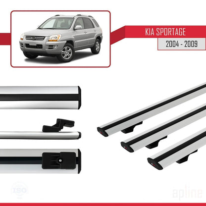 Compatible con Kia Sportage 2 (JE) 2004-2009 BASIC Model Barras de Techo Auto Portaequipajes Barras Transversales Gris Aluminio 3 Barras