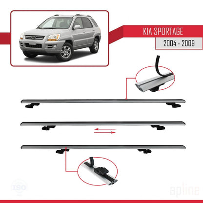 Compatible con Kia Sportage 2 (JE) 2004-2009 BASIC Model Barras de Techo Auto Portaequipajes Barras Transversales Gris Aluminio 3 Barras
