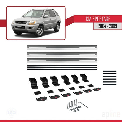 Compatible con Kia Sportage 2 (JE) 2004-2009 BASIC Model Barras de Techo Auto Portaequipajes Barras Transversales Gris Aluminio 3 Barras