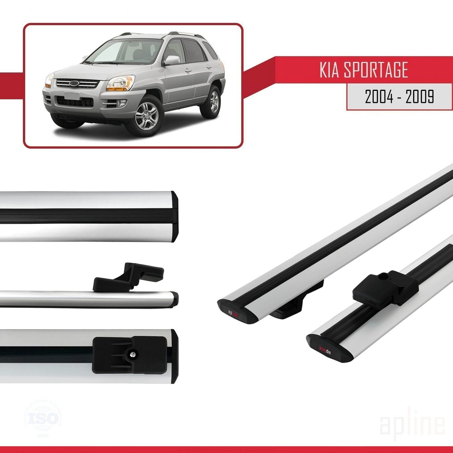 Compatible con Kia Sportage 2 (JE) 2004-2009 BASIC Model Barras de Techo Auto Portaequipajes Barras Transversales Gris Aluminio 2 Barras