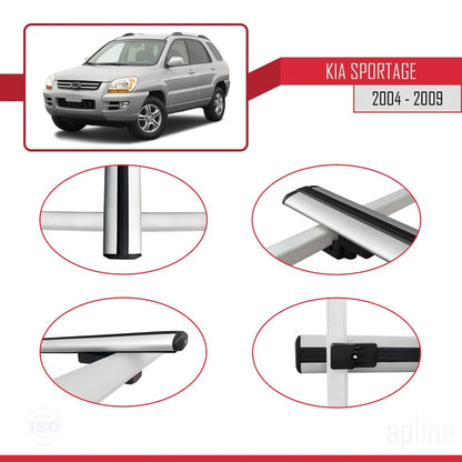 Compatible con Kia Sportage 2 (JE) 2004-2009 BASIC Model Barras de Techo Auto Portaequipajes Barras Transversales Gris Aluminio 2 Barras