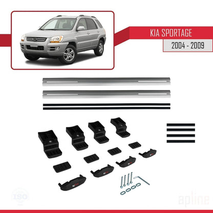 Compatible con Kia Sportage 2 (JE) 2004-2009 BASIC Model Barras de Techo Auto Portaequipajes Barras Transversales Gris Aluminio 2 Barras
