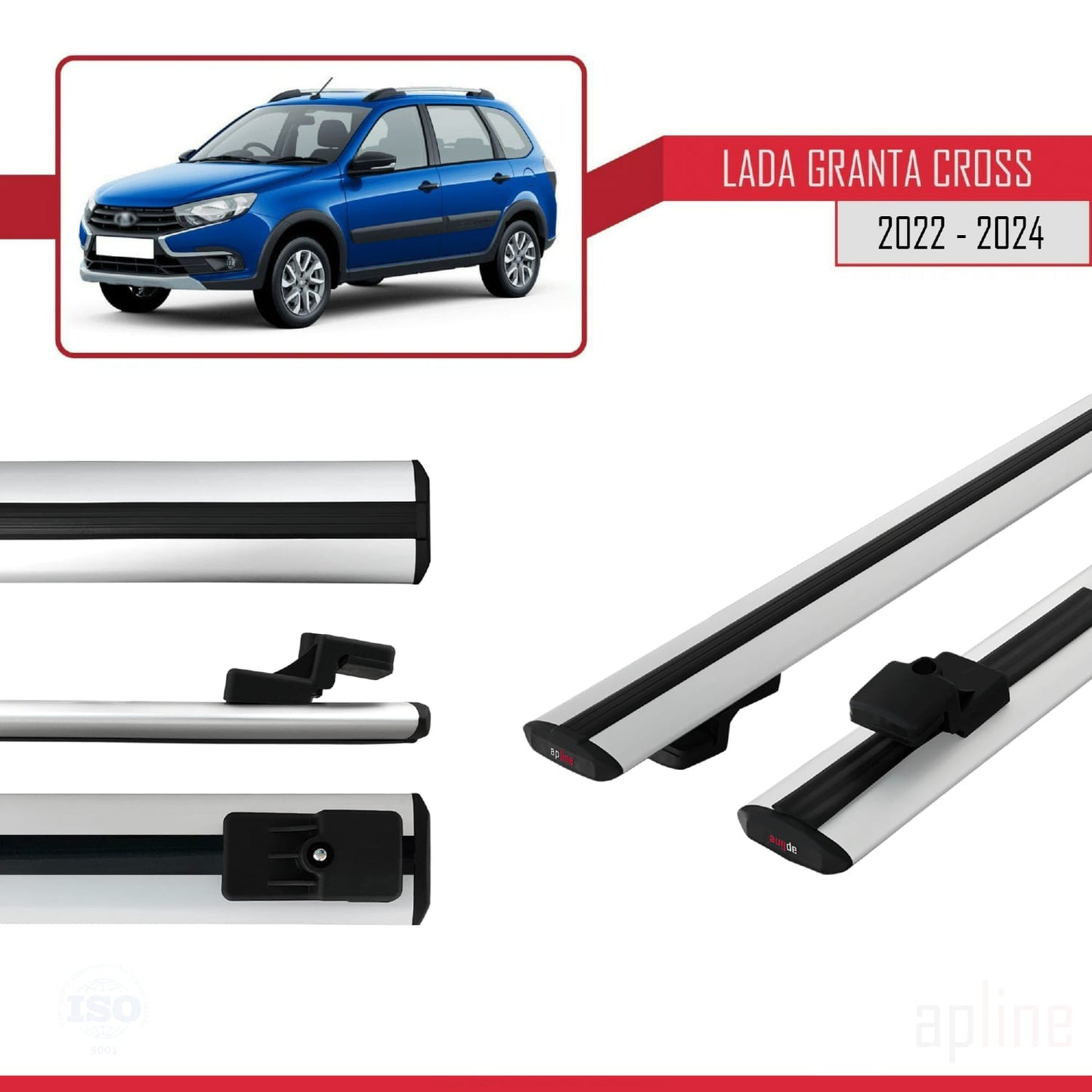 Compatible avec Lada Granta Cross 2022-2024 BASIC Model Barres de Toit Railing Porte-Bagages de Voiture Gris Aluminium 2 Barres