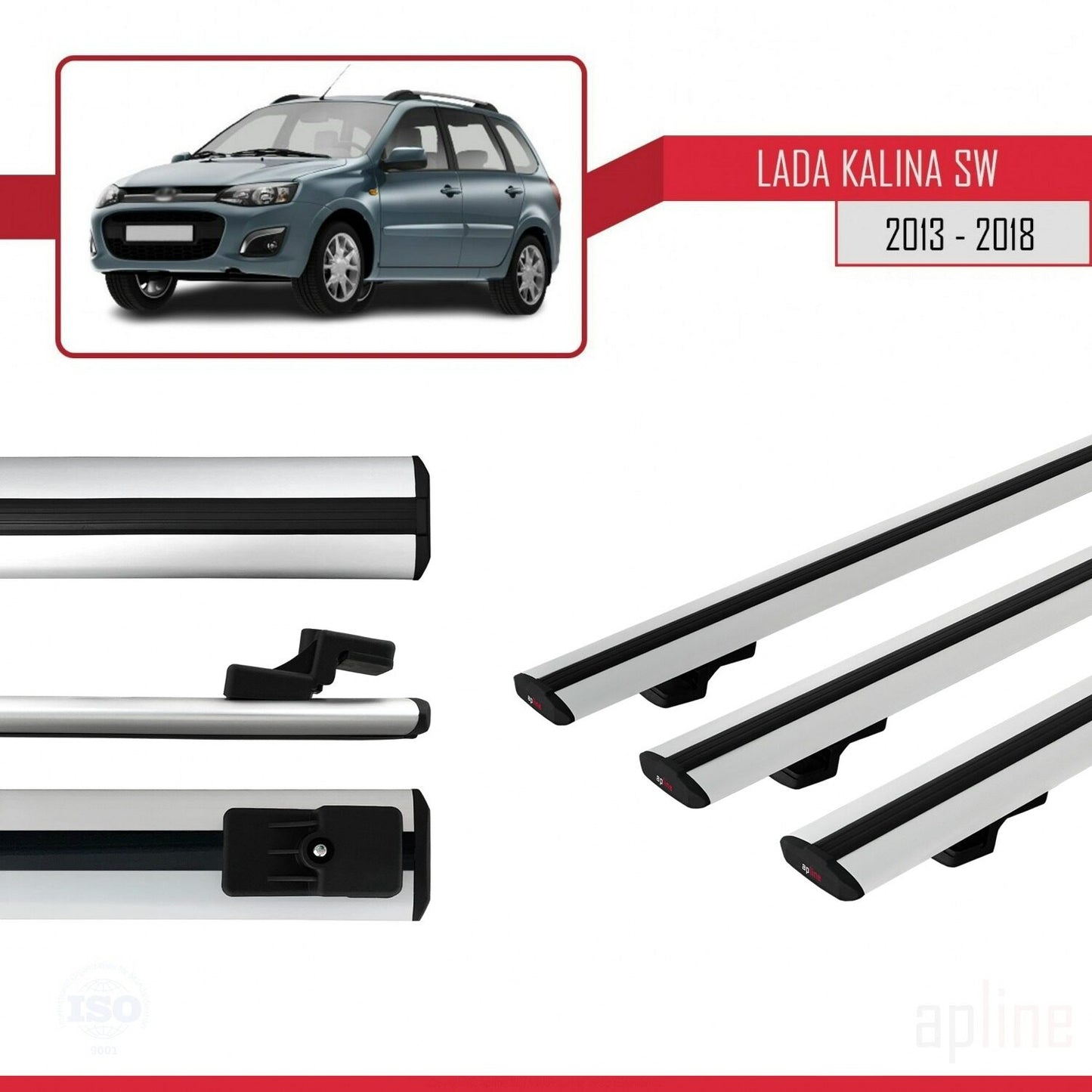 Compatible avec Lada Kalina 2 Break 2013-2018 BASIC Model Barres de Toit Railing Porte-Bagages de Voiture Gris Aluminium 3 Barres