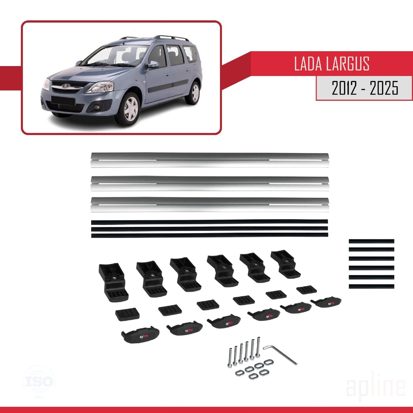 Compatible with Lada Largus 2012-2025 BASIC Model Car Roof Rack Cross Bar Grey Aluminium 3 Bars