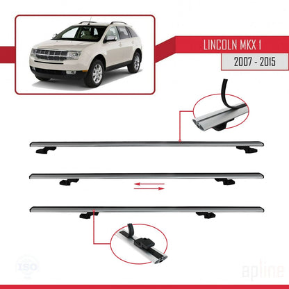 Compatible avec Lincoln MKX (U388) 2007-2015 BASIC Model Barres de Toit Railing Porte-Bagages de Voiture Gris Aluminium 2 Barres