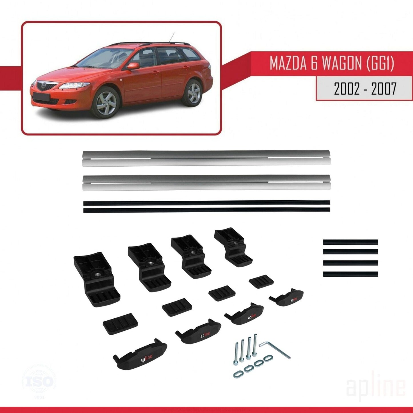 Compatible avec Mazda 6 I (GG1) 2002-2007 BASIC Model Barres de Toit Railing Porte-Bagages de Voiture Gris Aluminium 2 Barres