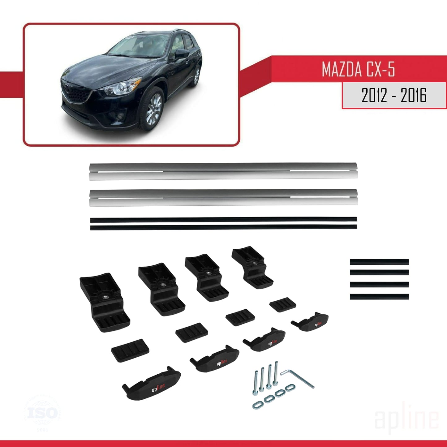 Compatible avec Mazda CX-5 I (KE) 2012-2016 BASIC Model Barres de Toit Railing Porte-Bagages de Voiture Gris Aluminium 2 Barres