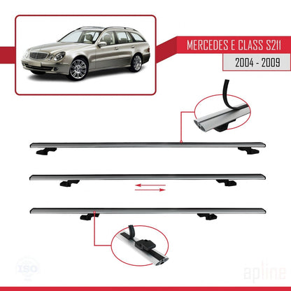 Compatible avec Mercedes Classe E 3 (S211) 2004-2009 BASIC Model Barres de Toit Railing Porte-Bagages de Voiture Gris Aluminium 3 Barres