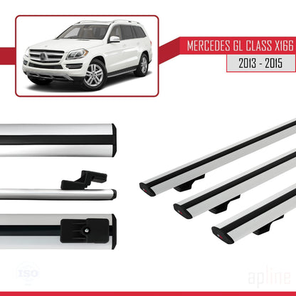 Compatible con Mercedes Clase GL 2 (X166) Pre-Facelift 2013-2015 BASIC Model Barras de Techo Auto Portaequipajes Barras Transversales Gris Aluminio 3 Barras