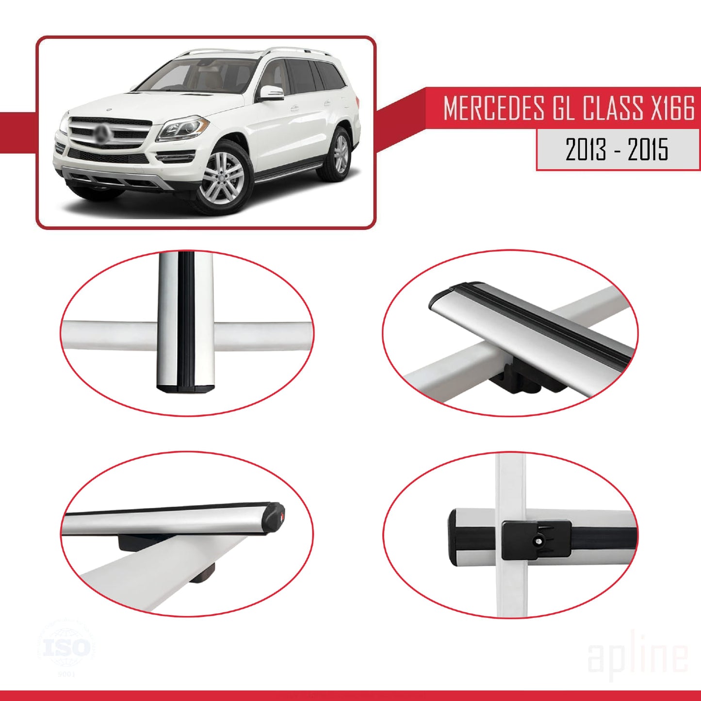 Compatible con Mercedes Clase GL 2 (X166) Pre-Facelift 2013-2015 BASIC Model Barras de Techo Auto Portaequipajes Barras Transversales Gris Aluminio 3 Barras