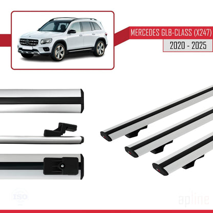 Compatible con Mercedes Clase GLB (X247) 2020-2025 BASIC Model Barras de Techo Auto Portaequipajes Barras Transversales Gris Aluminio 3 Barras