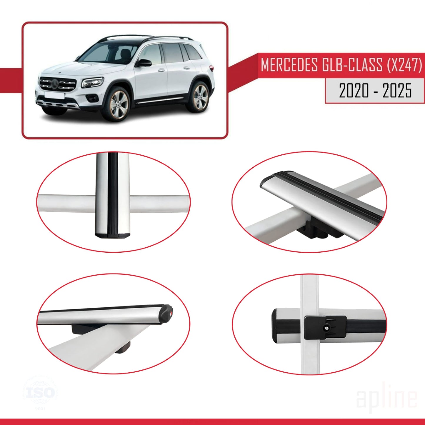 Compatible con Mercedes Clase GLB (X247) 2020-2025 BASIC Model Barras de Techo Auto Portaequipajes Barras Transversales Gris Aluminio 3 Barras