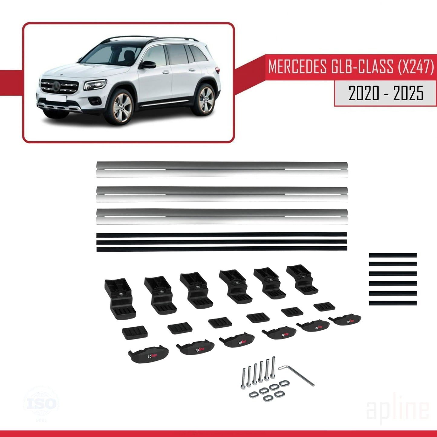 Compatible con Mercedes Clase GLB (X247) 2020-2025 BASIC Model Barras de Techo Auto Portaequipajes Barras Transversales Gris Aluminio 3 Barras
