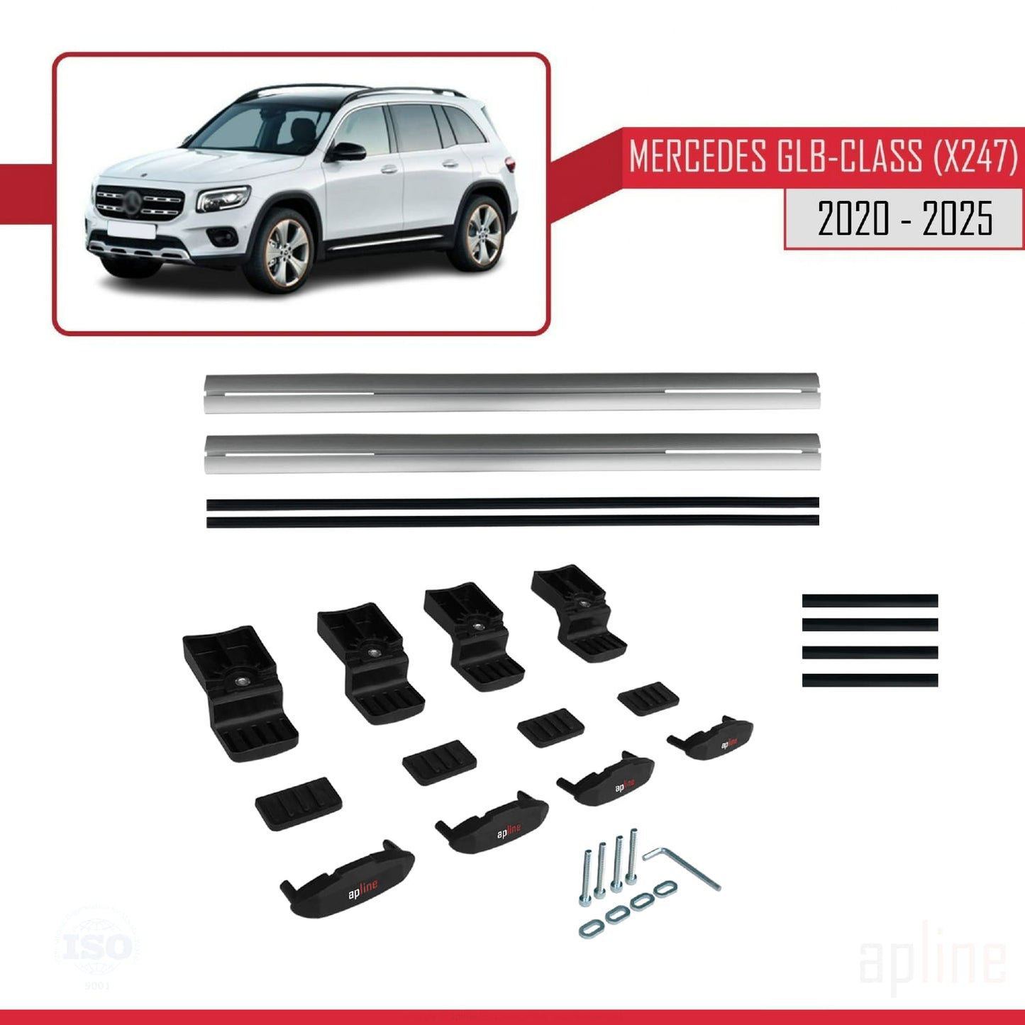 Compatible with Mercedes GLB Class (X247) 2020-2025 BASIC Model Car Roof Rack Cross Bar Grey Aluminium 2 Bars