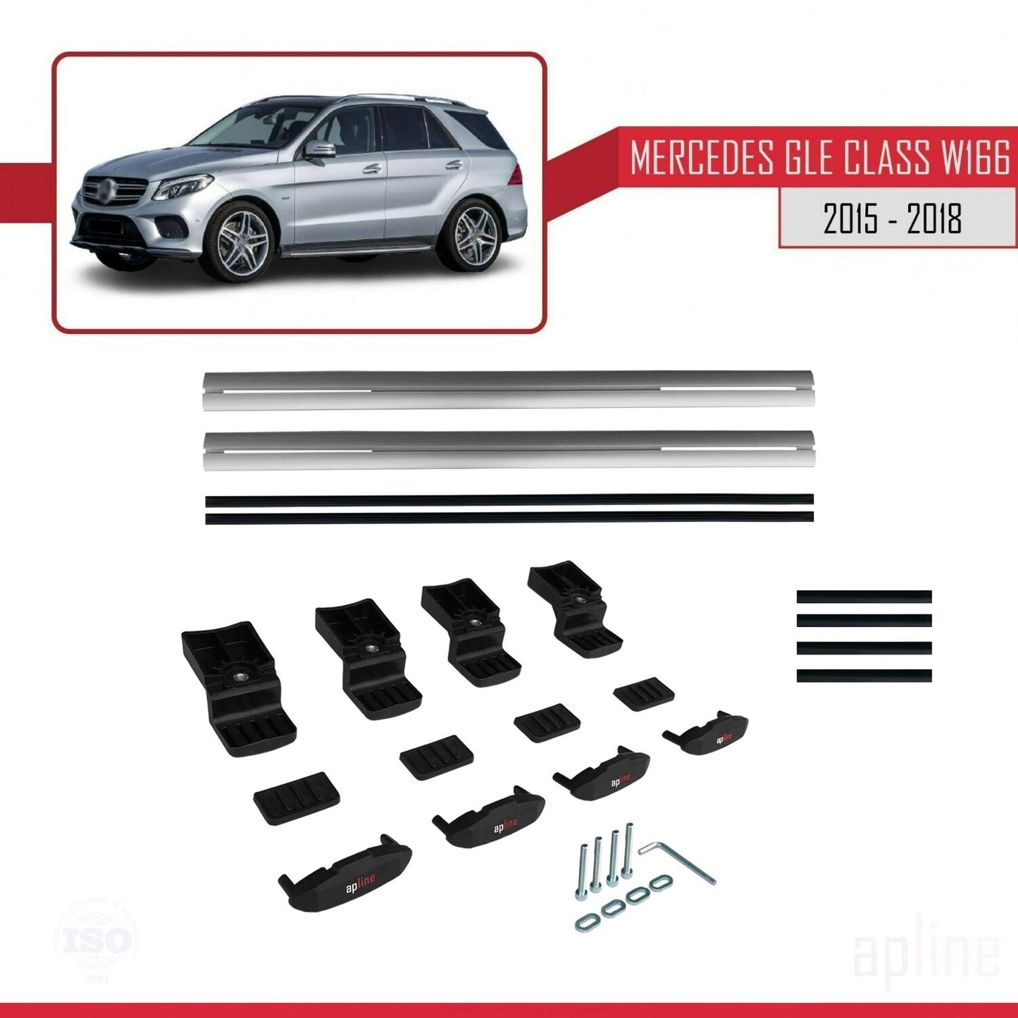 Compatible with Mercedes GLE Class 3 (W166) 2015-2018 BASIC Model Car Roof Rack Cross Bar Grey Aluminium 2 Bars