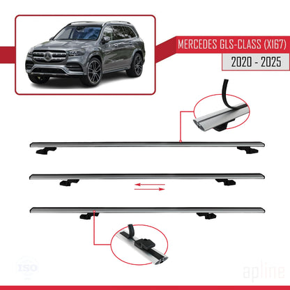 Compatible with Mercedes GLS Class (X167) 2020-2025 BASIC Model Car Roof Rack Cross Bar Grey Aluminium 3 Bars