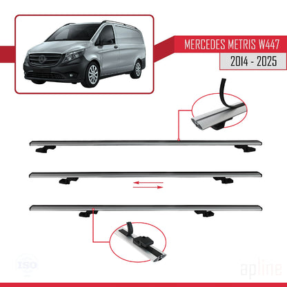 Compatible avec Mercedes Metris (W447) 2014-2025 BASIC Model Barres de Toit Railing Porte-Bagages de Voiture Gris Aluminium 3 Barres