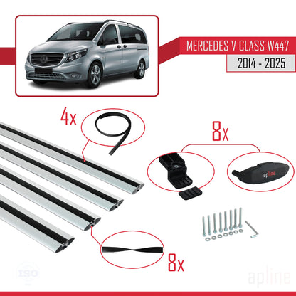 Compatible with Mercedes V Class 3 (W447) 2014-2025 BASIC Model Car Roof Rack Cross Bar Grey Aluminium 4 Bars