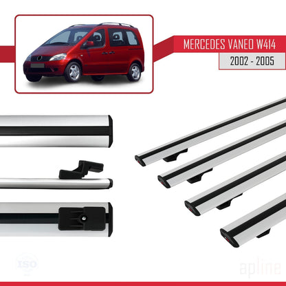 Compatible with Mercedes Vaneo (W414) 2002-2005 BASIC Model Car Roof Rack Cross Bar Grey Aluminium 4 Bars