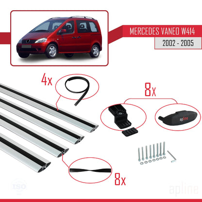 Compatible with Mercedes Vaneo (W414) 2002-2005 BASIC Model Car Roof Rack Cross Bar Grey Aluminium 4 Bars