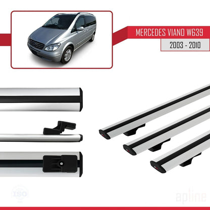 Compatible con Mercedes Viano 2 (W639) Pre-Facelift 2003-2010 BASIC Model Barras de Techo Auto Portaequipajes Barras Transversales Gris Aluminio 3 Barras