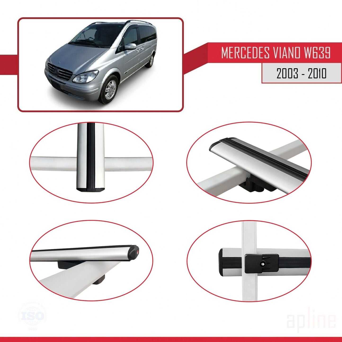 Compatible con Mercedes Viano 2 (W639) Pre-Facelift 2003-2010 BASIC Model Barras de Techo Auto Portaequipajes Barras Transversales Gris Aluminio 3 Barras