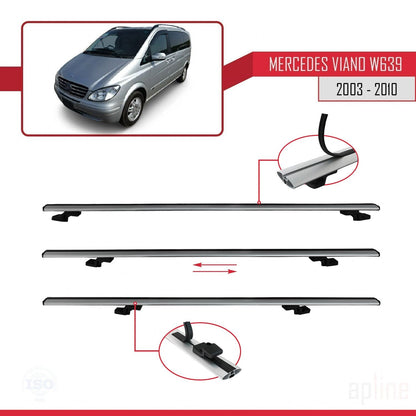 Compatible con Mercedes Viano 2 (W639) Pre-Facelift 2003-2010 BASIC Model Barras de Techo Auto Portaequipajes Barras Transversales Gris Aluminio 3 Barras
