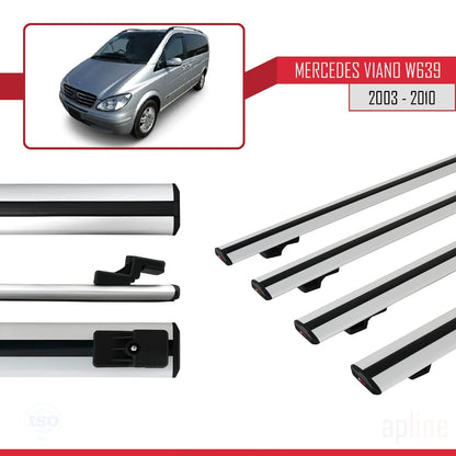 Compatible avec Mercedes Viano 2 (W639) Pre-Facelift 2003-2010 BASIC Model Barres de Toit Railing Porte-Bagages de Voiture Gris Aluminium 4 Barres