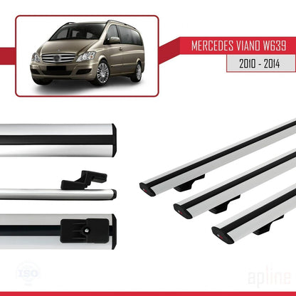 Compatible with Mercedes Viano 2 (W639) Post-Facelift 2010-2014 BASIC Model Car Roof Rack Cross Bar Grey Aluminium 3 Bars