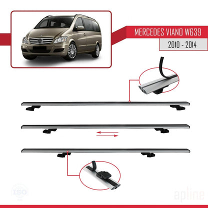 Compatible with Mercedes Viano 2 (W639) Post-Facelift 2010-2014 BASIC Model Car Roof Rack Cross Bar Grey Aluminium 3 Bars