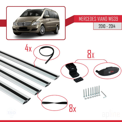 Compatible avec Mercedes Viano 2 (W639) Post-Facelift 2010-2014 BASIC Model Barres de Toit Railing Porte-Bagages de Voiture Gris Aluminium 4 Barres