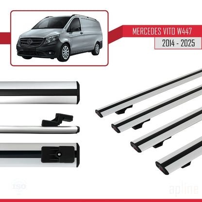 Compatible avec Mercedes Vito 3 (W447) 2014-2025 BASIC Model Barres de Toit Railing Porte-Bagages de Voiture Gris Aluminium 4 Barres