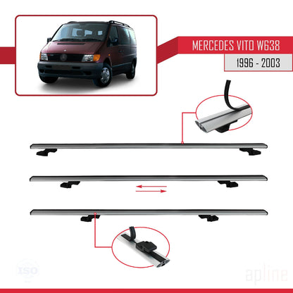 Compatible avec Mercedes Vito (W638) 1996-2003 BASIC Model Barres de Toit Railing Porte-Bagages de Voiture Gris Aluminium 4 Barres
