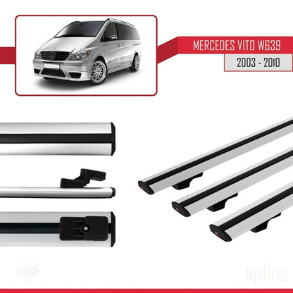 Compatible avec Mercedes Vito 2 (W639) Pre-Facelift 2003-2010 BASIC Model Barres de Toit Railing Porte-Bagages de Voiture Gris Aluminium 3 Barres