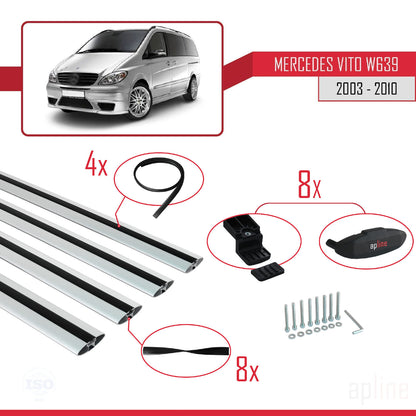 Compatible avec Mercedes Vito 2 (W639) Pre-Facelift 2003-2010 BASIC Model Barres de Toit Railing Porte-Bagages de Voiture Gris Aluminium 4 Barres