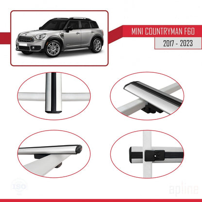 Compatible avec Mini Countryman 2 (F60) 2017-2023 BASIC Model Barres de Toit Railing Porte-Bagages de Voiture Gris Aluminium 2 Barres
