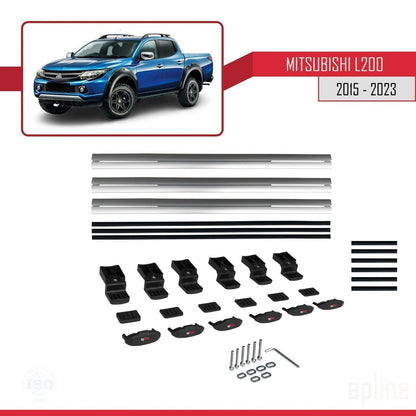 Compatible avec Mitsubishi L200 V 2015-2023 BASIC Model Barres de Toit Railing Porte-Bagages de Voiture Gris Aluminium 3 Barres