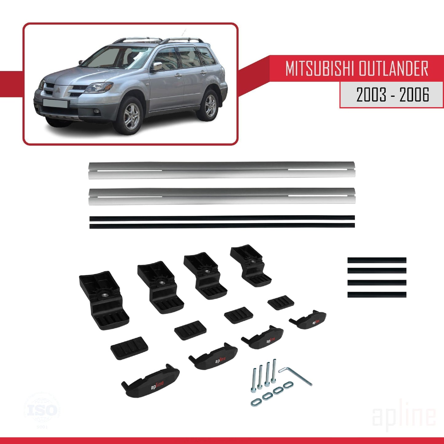 Compatible with Mitsubishi Outlander 2003-2006 BASIC Model Car Roof Rack Cross Bar Grey Aluminium 2 Bars