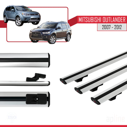 Compatible avec Mitsubishi Outlander 2 2007-2012 BASIC Model Barres de Toit Railing Porte-Bagages de Voiture Gris Aluminium 3 Barres