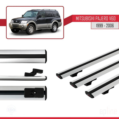 Compatible avec Mitsubishi Pajero (V60) 5 Kapı 1999-2006 BASIC Model Barres de Toit Railing Porte-Bagages de Voiture Gris Aluminium 3 Barres